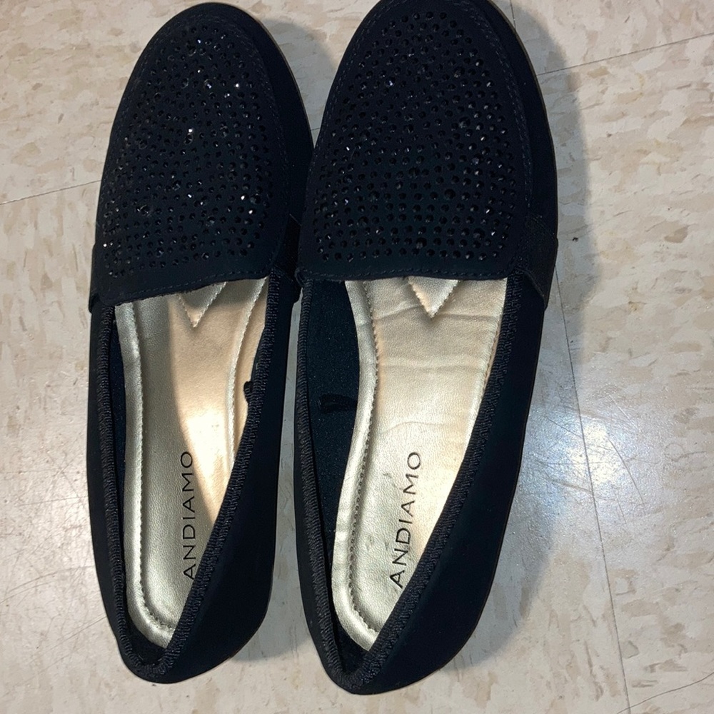 Embellished black and gold flats